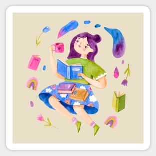 Watercolor Girl reading Sticker